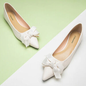 C.Paravano White Women leather flats Pointy Bow size 36